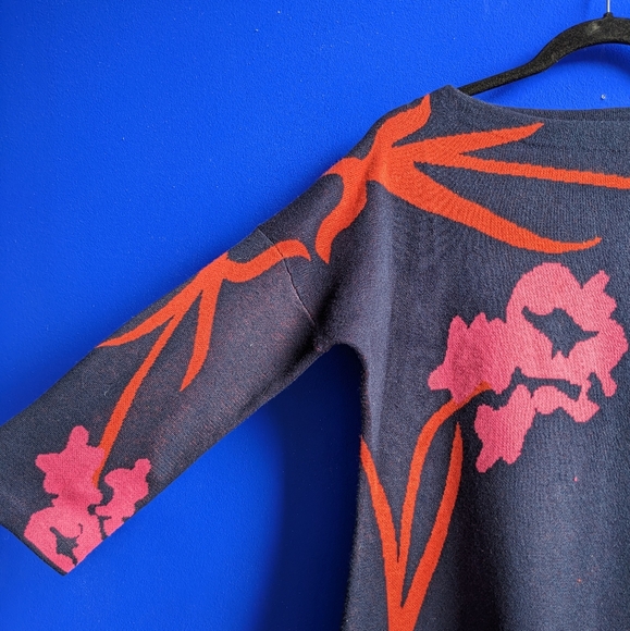 Anthropologie Pink and Red Flower Knit Sweater Mini Dress - Picture 5 of 6